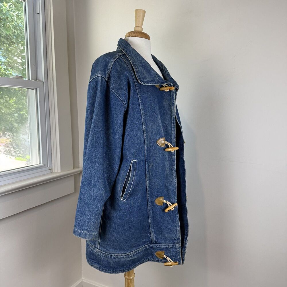 Vintage Denim Duffle Coat | USA Made, Wood Toggle 100% Cotton Jean Jacket - Picture 5 of 12